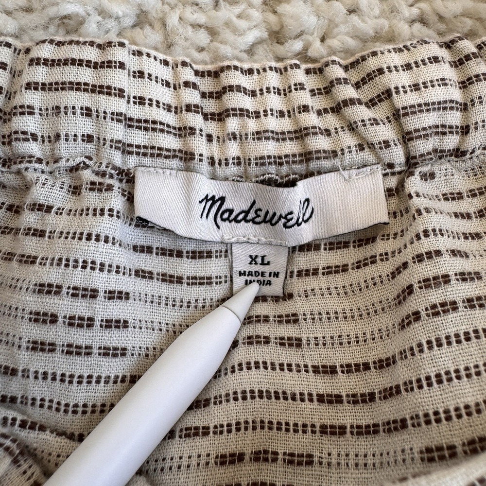 Madewell XL Linen Blend Tie Strap Tiered Midi Dress Pockets Striped Cottagecore - Picture 2 of 9